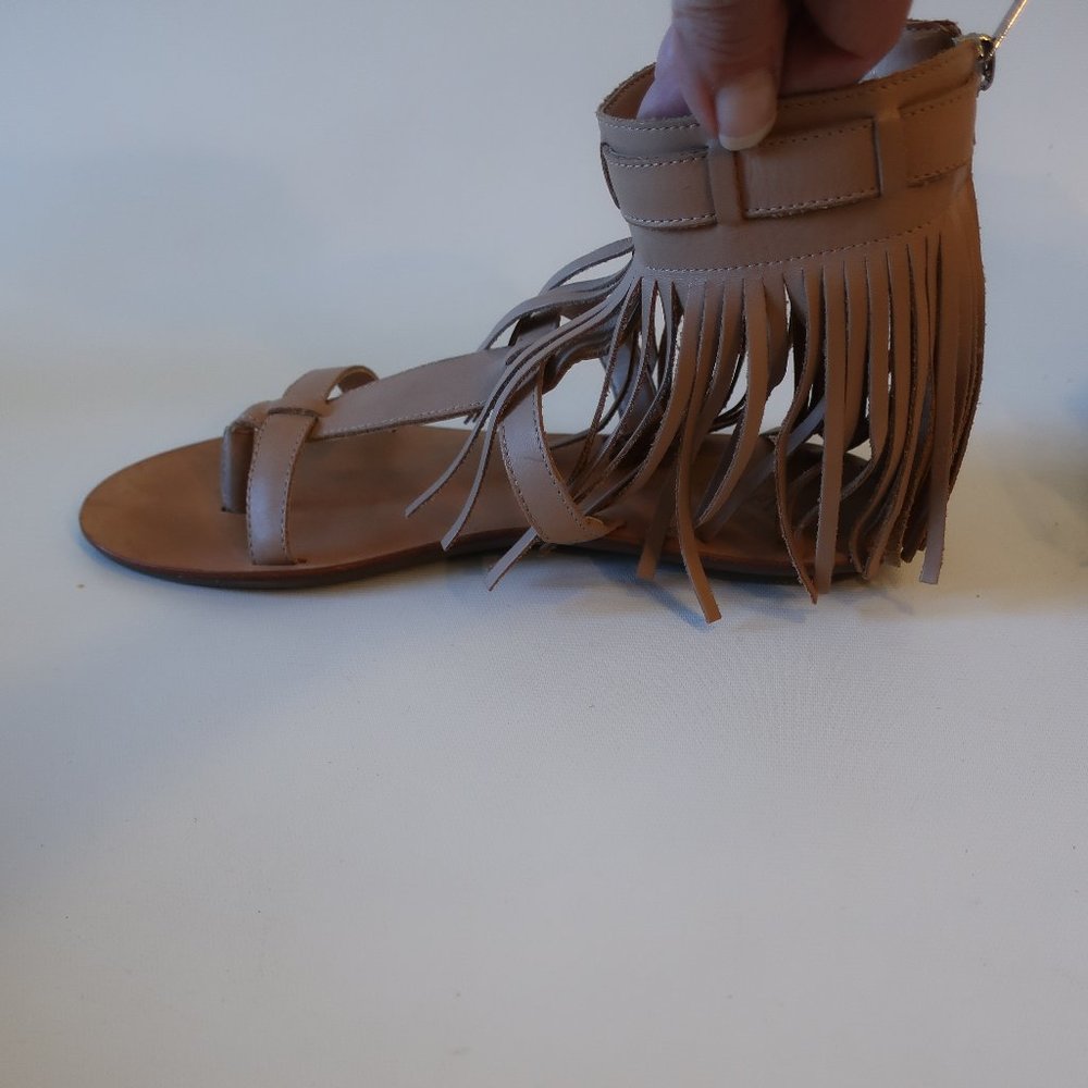Womens Loeffler Randall Tan Leather Toe Thong Fringe Flat Sandal 9* - Picture 4 of 8